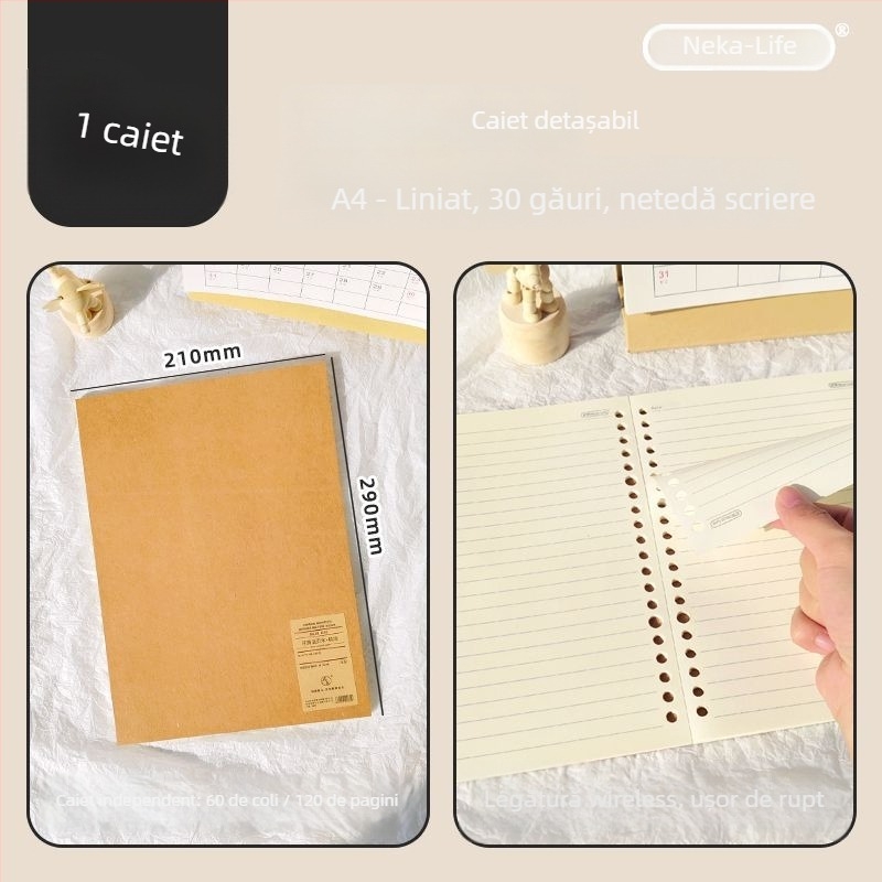 Core de înlocuire Nijia loose-leaf pentru A5/B5/A4, 60 de foi, pagini interioare din hârtie