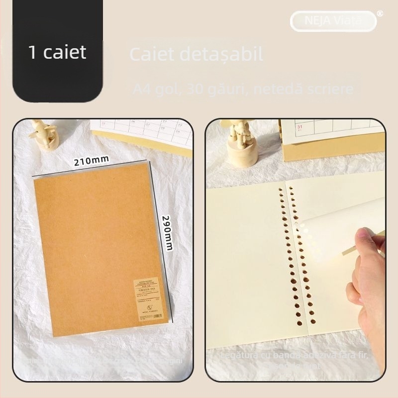 Core de înlocuire Nijia loose-leaf pentru A5/B5/A4, 60 de foi, pagini interioare din hârtie