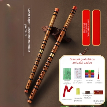 Flaut de bambus pentru începători, destinat elevilor din școala primară, note C D E F G, include geantă din flanelă