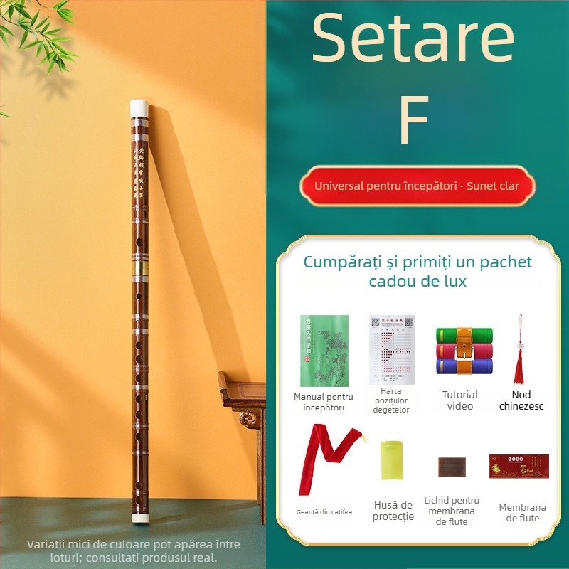 Flaut de bambus pentru începători, destinat elevilor din școala primară, note C D E F G, include geantă din flanelă