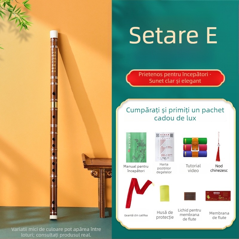 Flaut de bambus pentru începători, destinat elevilor din școala primară, note C D E F G, include geantă din flanelă