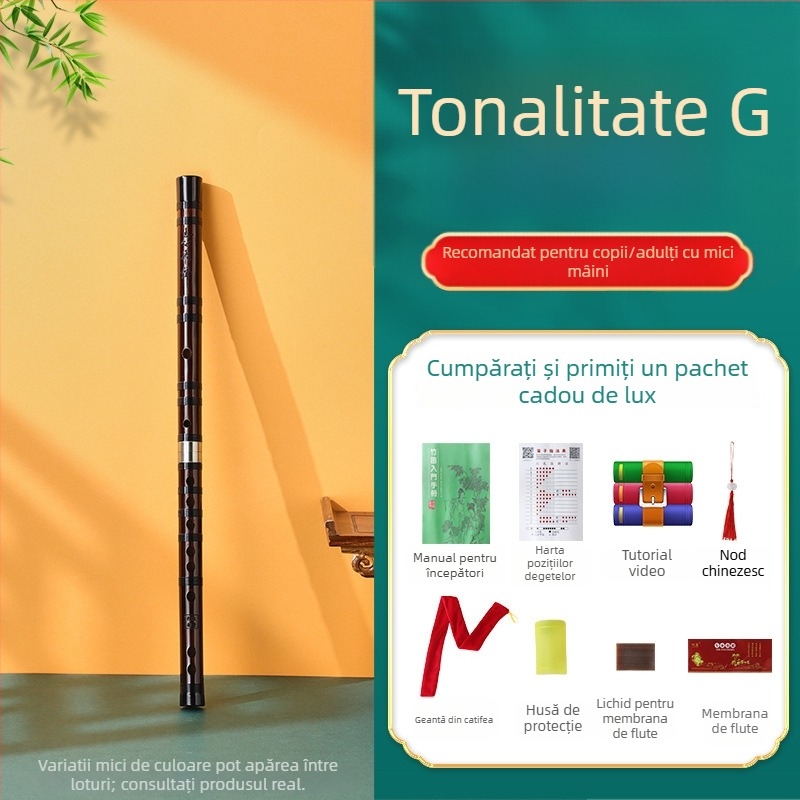 Flaut de bambus pentru începători, destinat elevilor din școala primară, note C D E F G, include geantă din flanelă