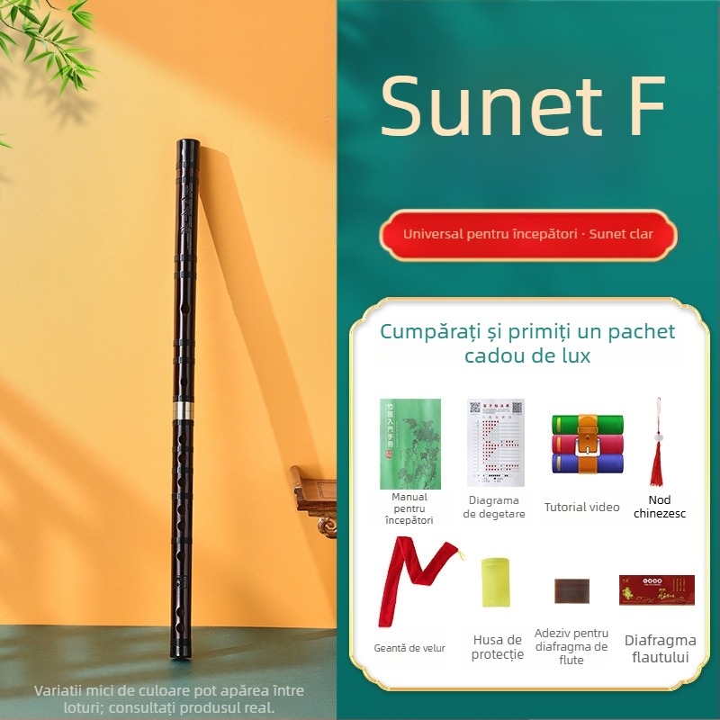 Flaut de bambus pentru începători, destinat elevilor din școala primară, note C D E F G, include geantă din flanelă
