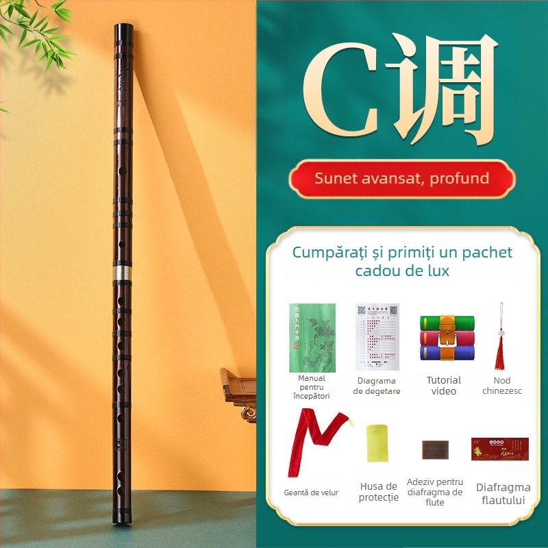 Flaut de bambus pentru începători, destinat elevilor din școala primară, note C D E F G, include geantă din flanelă