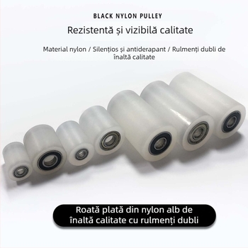 Roată din nailon cu ax dublu și clemă ghidaj – rezistentă la uzură, un singur tambur, dimensiuni 40x100, gaură 10 mm