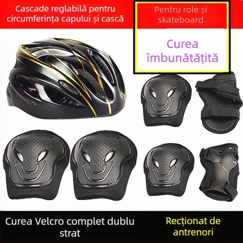 Set de protecție pentru patinaj cu role – cască, protecții pentru palme, coate și genunchi, cu umplură din spumă