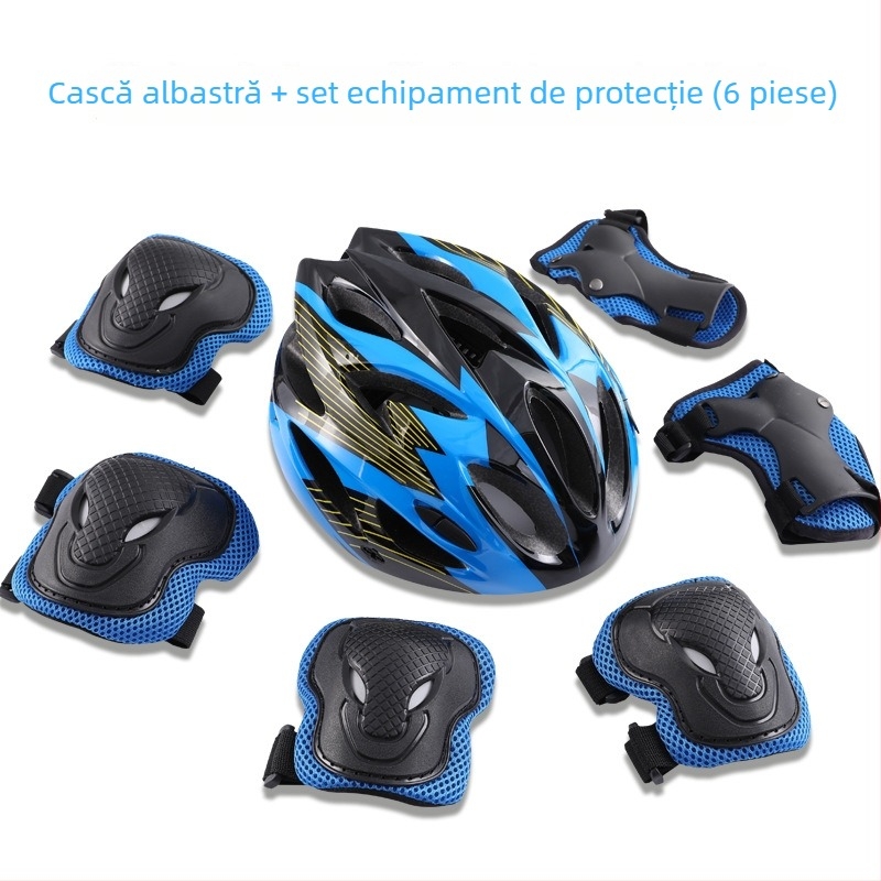 Set de protecție pentru patinaj cu role – cască, protecții pentru palme, coate și genunchi, cu umplură din spumă
