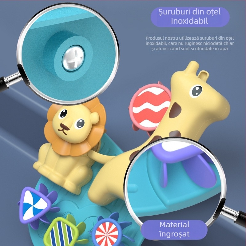 Set de jucării pentru baie pentru copii: girafă desen animat și rață pentru joacă în apă, cu lingură de apă care se rotește – Material plastic, pentru 3–6 ani, ambalaj sigilat, personalizare cu logo