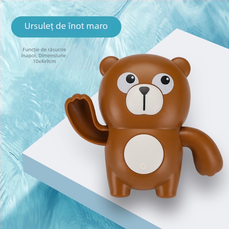 Set de jucării pentru baie pentru copii: girafă desen animat și rață pentru joacă în apă, cu lingură de apă care se rotește – Material plastic, pentru 3–6 ani, ambalaj sigilat, personalizare cu logo