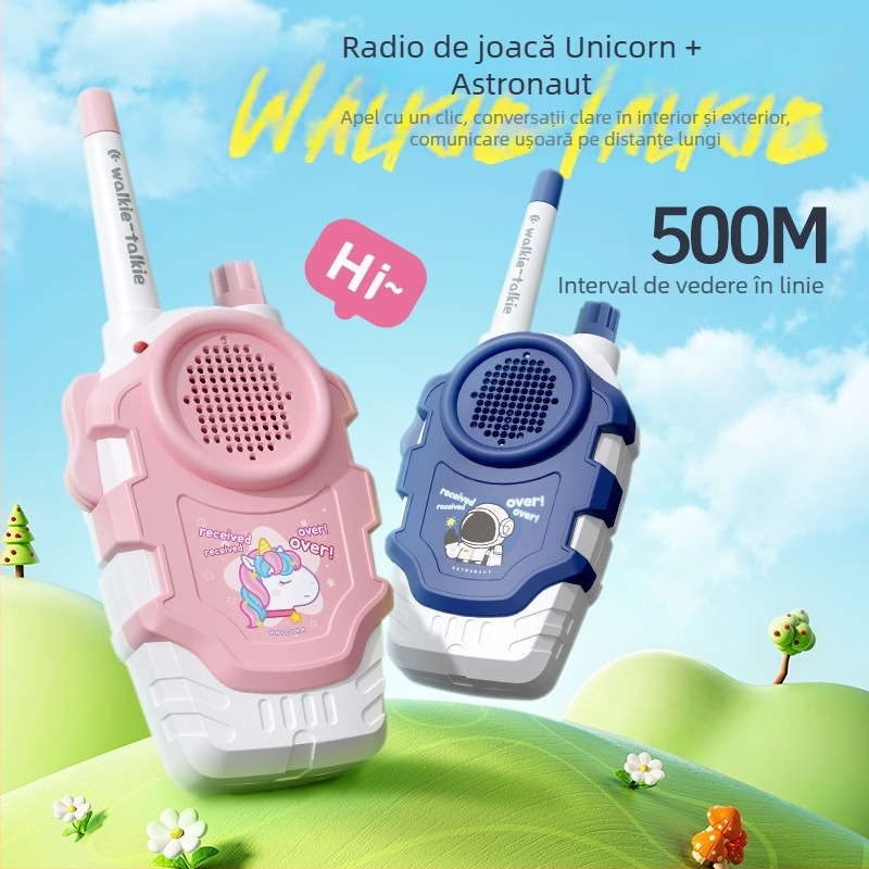 Walkie-Talkie pentru copii cu recunoaștere vocală, alimentat cu baterii, carcasă din plastic, ideal pentru comunicarea părinte-copil (7–14 ani)