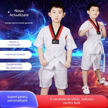 Uniformă Taekwondo pentru copii și adulți, cu mâneci lungi și scurte, culoare solidă, exterior din bumbac-amestec 65%, căptușeală din bumbac