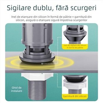 Ventil de umplere a rezervorului de toaletă, ventil universal de drenaj superior, ABS, acționare prin apăsare manuală, drenaj pe podea