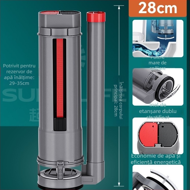 Ventil de umplere a rezervorului de toaletă, ventil universal de drenaj superior, ABS, acționare prin apăsare manuală, drenaj pe podea