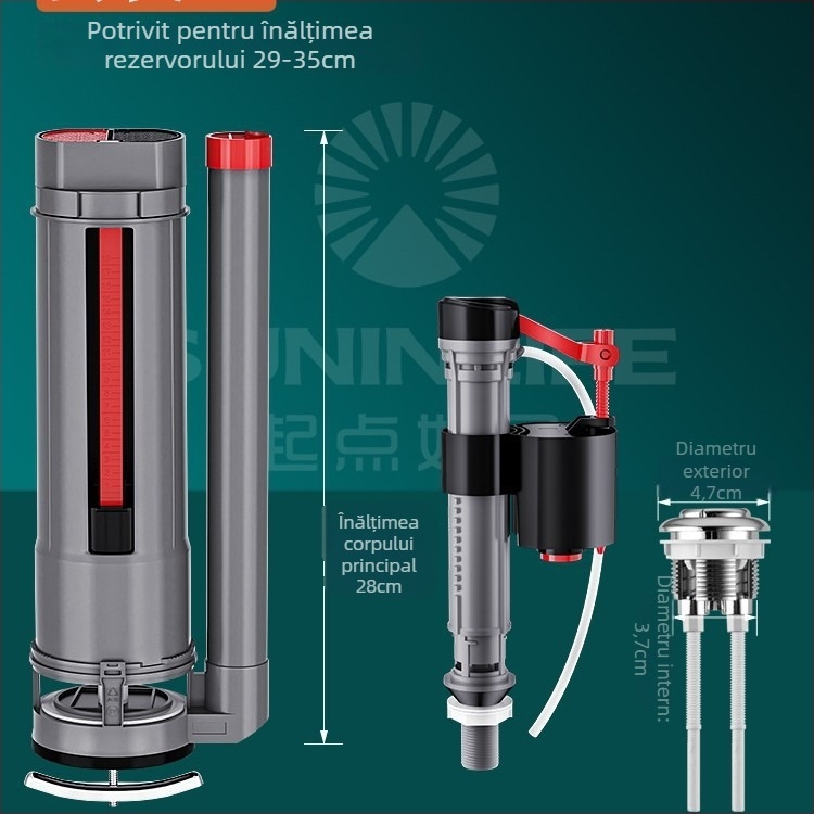 Ventil de umplere a rezervorului de toaletă, ventil universal de drenaj superior, ABS, acționare prin apăsare manuală, drenaj pe podea