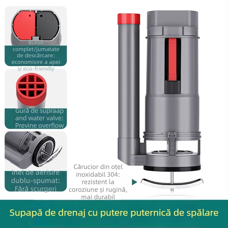 Ventil de umplere a rezervorului de toaletă, ventil universal de drenaj superior, ABS, acționare prin apăsare manuală, drenaj pe podea