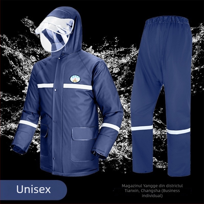Set poncho ploaie și pantaloni, design split, țesătură PVC cu acoperire PU, grosime robustă, pentru adulți bicicliști