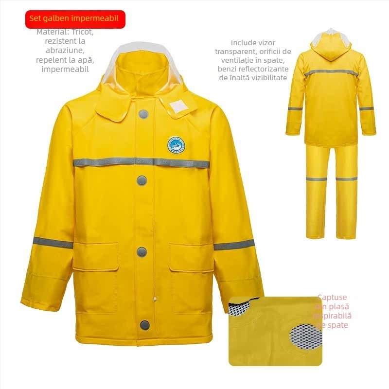 Set poncho ploaie și pantaloni, design split, țesătură PVC cu acoperire PU, grosime robustă, pentru adulți bicicliști