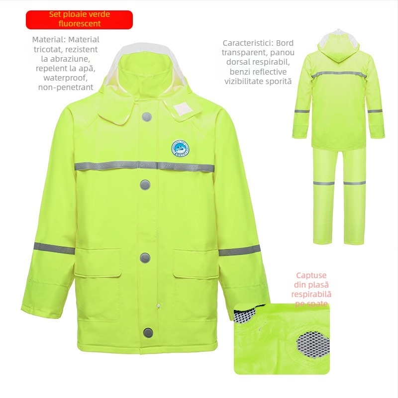 Set poncho ploaie și pantaloni, design split, țesătură PVC cu acoperire PU, grosime robustă, pentru adulți bicicliști