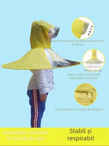 Umbrelă pentru copii — pălărie-umbrelă, ușoară, transparentă, design pliabil, cadru din aliaj, țesătură vinil 170T, ambalaj 31x33x0,8 cm, greutate brută 200 g
