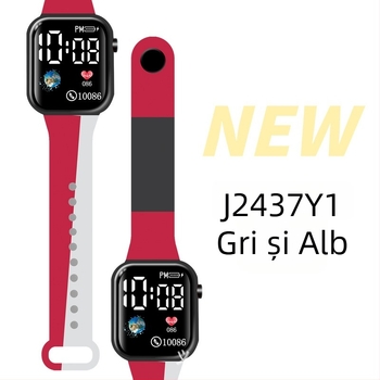 Ceas LED digital pentru sporturi în aer liber și pentru elevi, carcasă pătrată din plastic, ecran digital, mișcare electronică, curea din plastic