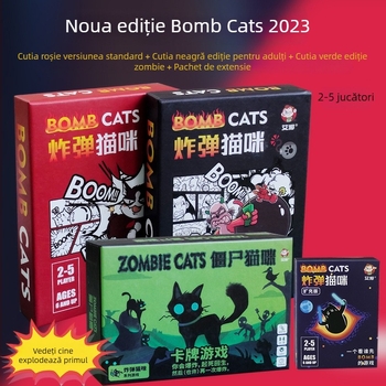 Joc de masă cu cărți, temă pisică explozivă-zombie, material hârtie, pentru vârste între 7–60.