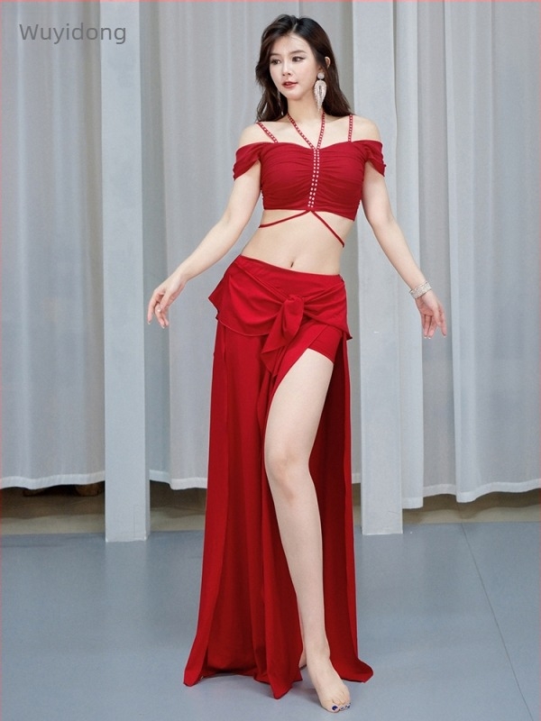 Costum de practică pentru dansul burii – Set fustă lungă cu deschidere înaltă, Crystal Cotton + Mesh, Spandex, Vara 2025
