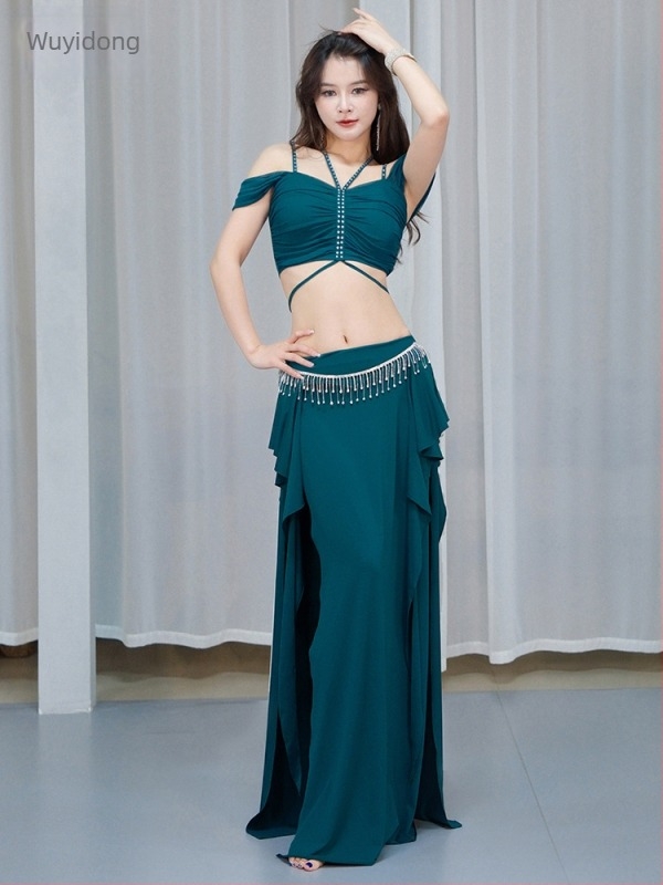 Costum de practică pentru dansul burii – Set fustă lungă cu deschidere înaltă, Crystal Cotton + Mesh, Spandex, Vara 2025