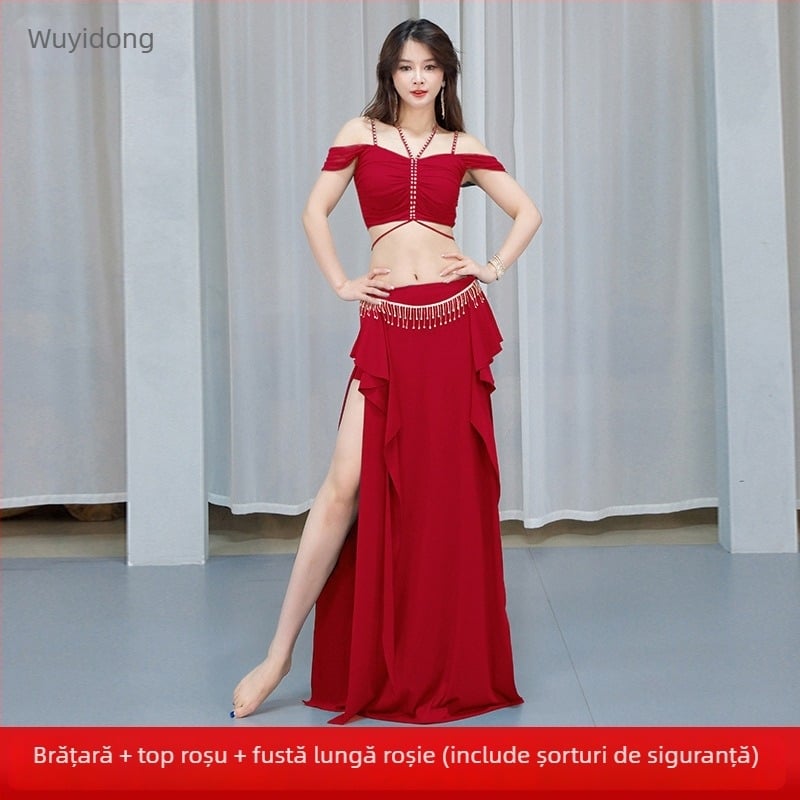 Costum de practică pentru dansul burii – Set fustă lungă cu deschidere înaltă, Crystal Cotton + Mesh, Spandex, Vara 2025