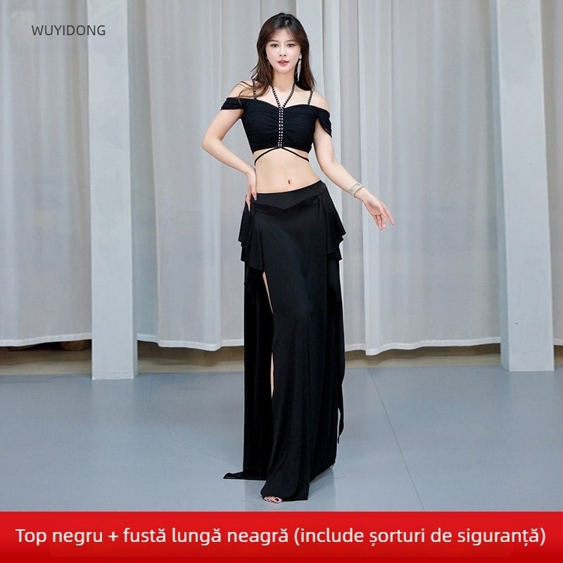 Costum de practică pentru dansul burii – Set fustă lungă cu deschidere înaltă, Crystal Cotton + Mesh, Spandex, Vara 2025