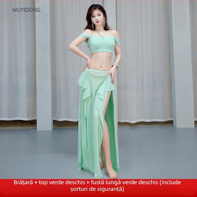 Costum de practică pentru dansul burii – Set fustă lungă cu deschidere înaltă, Crystal Cotton + Mesh, Spandex, Vara 2025