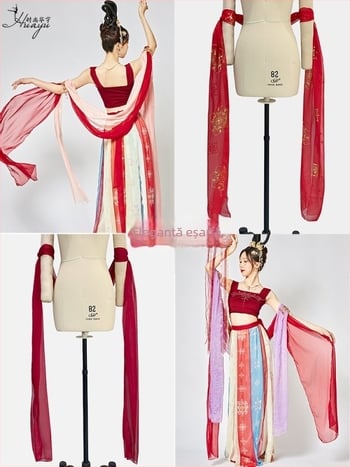 Șal Hanfu pentru femei – costum antic, pentru reprezentații de dans, panglică lungă, amestec Spandex 50-70%, vara 2025