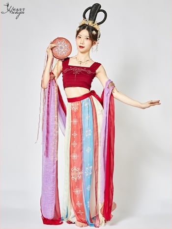 Șal Hanfu pentru femei – costum antic, pentru reprezentații de dans, panglică lungă, amestec Spandex 50-70%, vara 2025