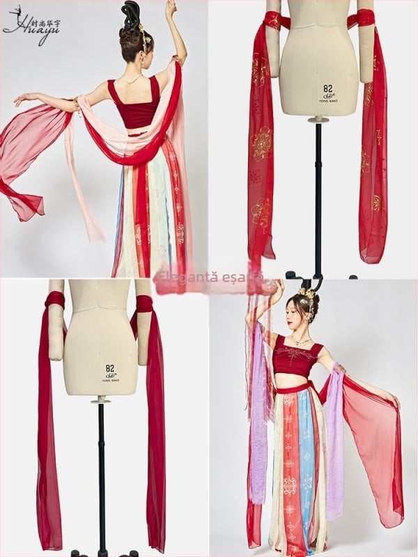 Șal Hanfu pentru femei – costum antic, pentru reprezentații de dans, panglică lungă, amestec Spandex 50-70%, vara 2025