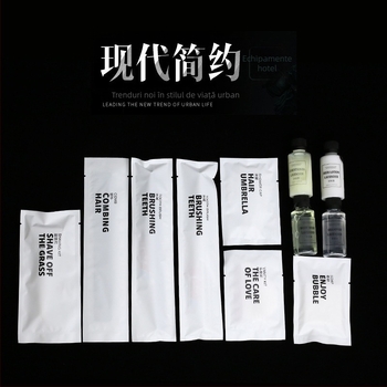 Set de produse de igienă de unică folosință pentru camerele de hotel, plastic PS, biodegradabil, imprimare logo, personalizare disponibilă