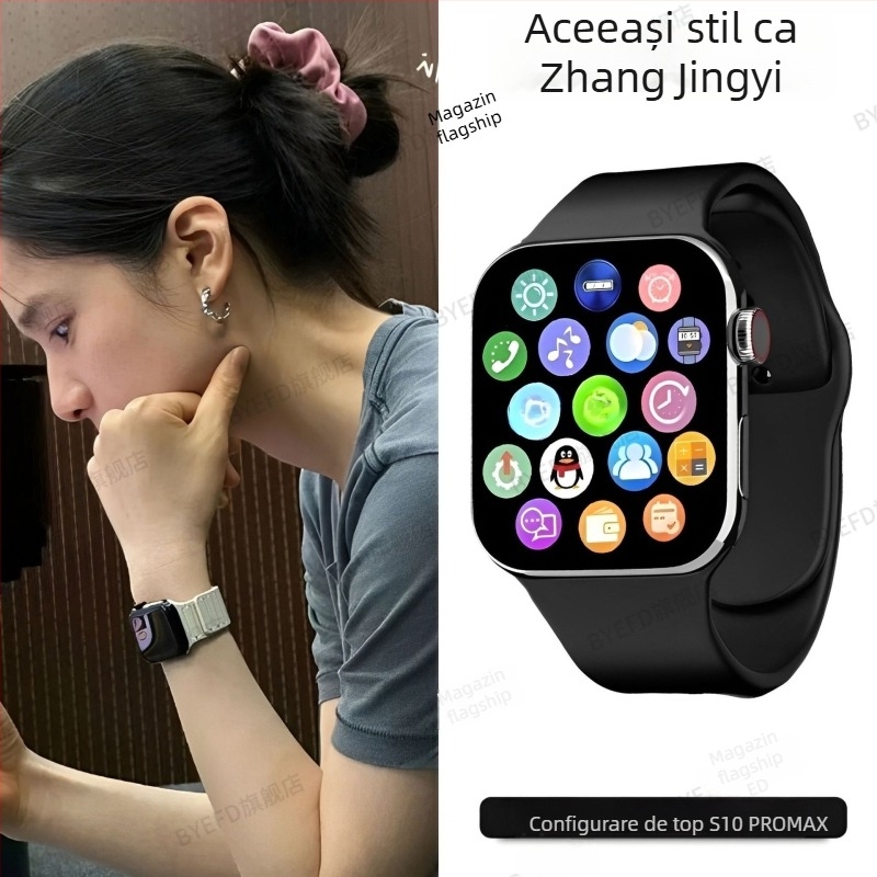 Ceas inteligent S10 cu ecran AMOLED, monitorizare ritm cardiac, notificări și apeluri Bluetooth, încărcare wireless