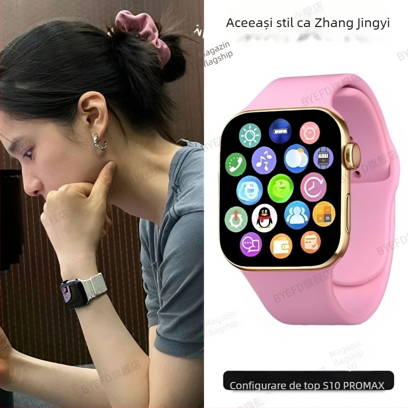 Ceas inteligent S10 cu ecran AMOLED, monitorizare ritm cardiac, notificări și apeluri Bluetooth, încărcare wireless