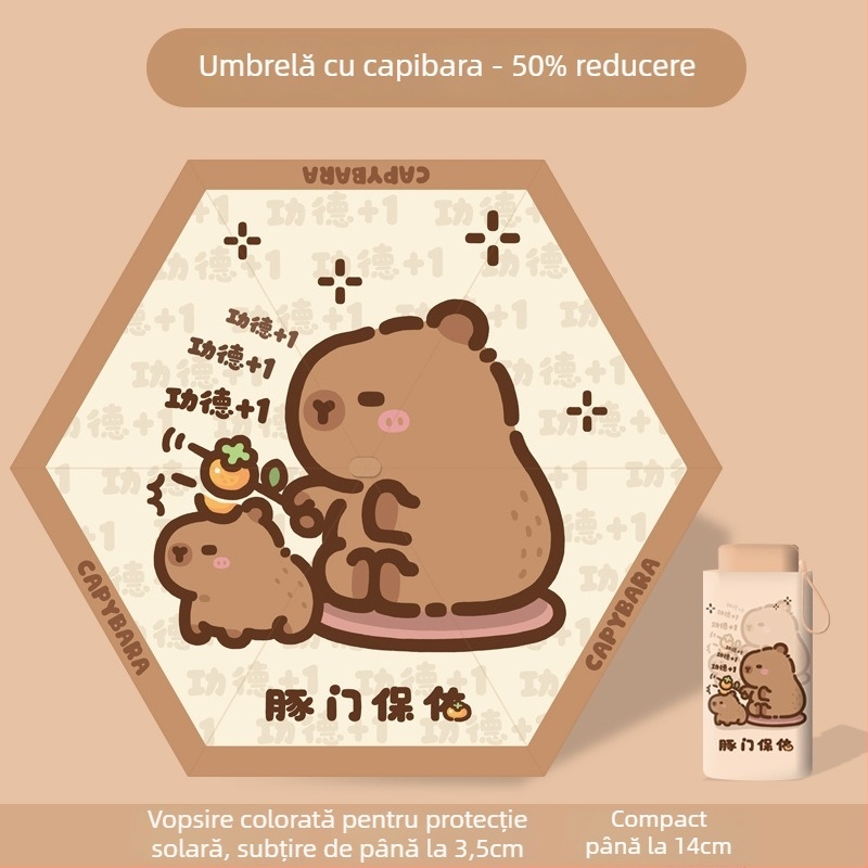 Umbrelă pliabilă pentru copii, cu design Panda, deschidere/închidere manuală, ramă cu 12 spițe, mâner din aluminiu