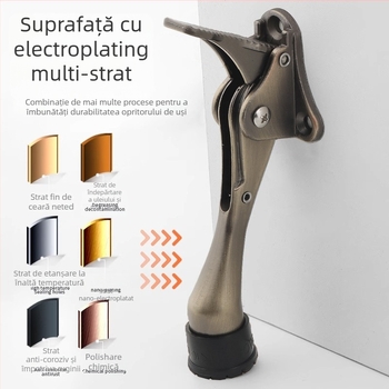 Poziționator de ușă din aliaj de zinc, cu pedală manuală cu arc, limitator din cauciuc în partea superioară, montat pe ușă, finisaj lustruit și electroplatat
