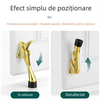 Poziționator de ușă din aliaj de zinc, cu pedală manuală cu arc, limitator din cauciuc în partea superioară, montat pe ușă, finisaj lustruit și electroplatat