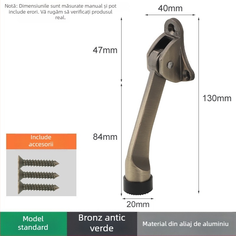 Poziționator de ușă din aliaj de zinc, cu pedală manuală cu arc, limitator din cauciuc în partea superioară, montat pe ușă, finisaj lustruit și electroplatat