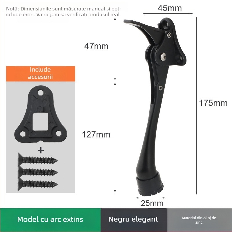 Poziționator de ușă din aliaj de zinc, cu pedală manuală cu arc, limitator din cauciuc în partea superioară, montat pe ușă, finisaj lustruit și electroplatat