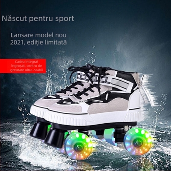 Patine cu rotile cu două rânduri, partea superioară din bumbac, talpă din alt material