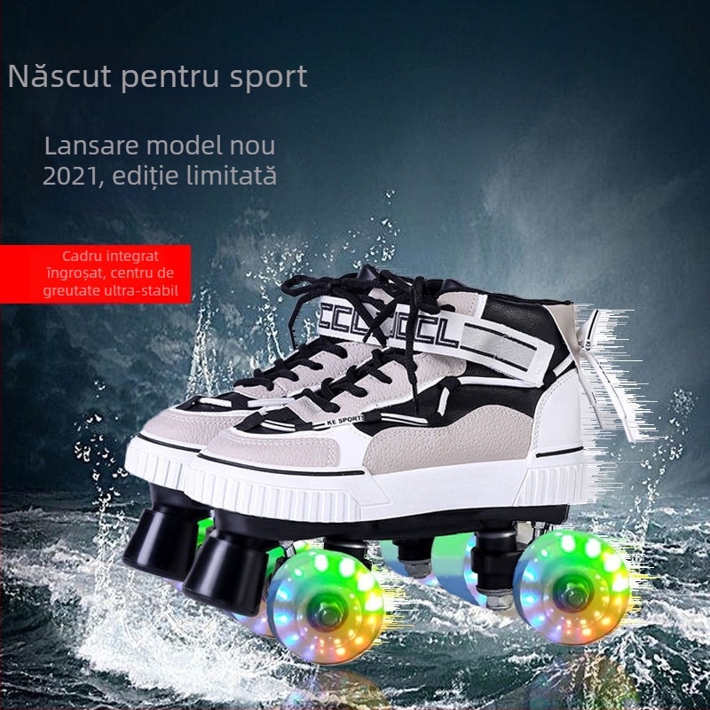 Patine cu rotile cu două rânduri, partea superioară din bumbac, talpă din alt material