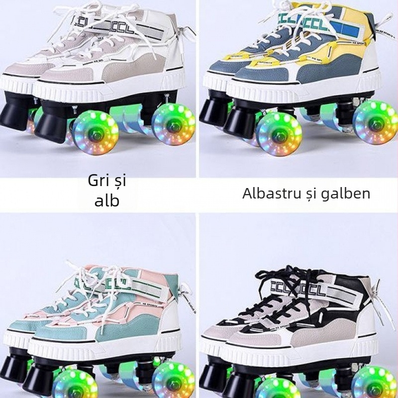 Patine cu rotile cu două rânduri, partea superioară din bumbac, talpă din alt material