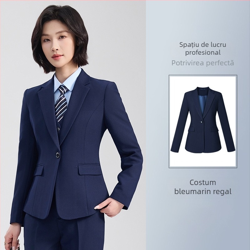 Set unisex vestă și sacou, stil business formal, rever notched, cu două nasturi, croială lejeră, poliester 70,4%