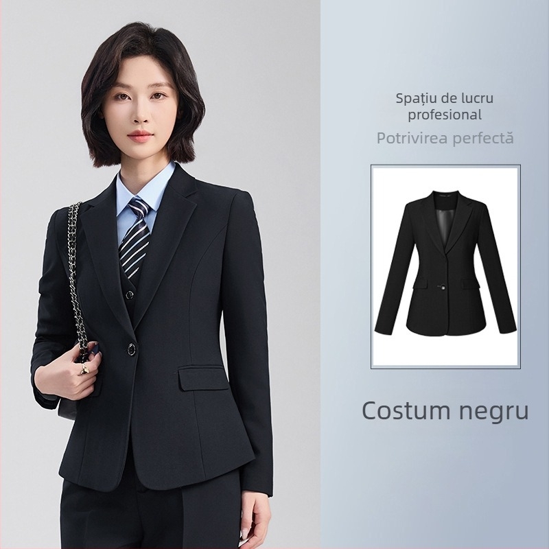 Set unisex vestă și sacou, stil business formal, rever notched, cu două nasturi, croială lejeră, poliester 70,4%