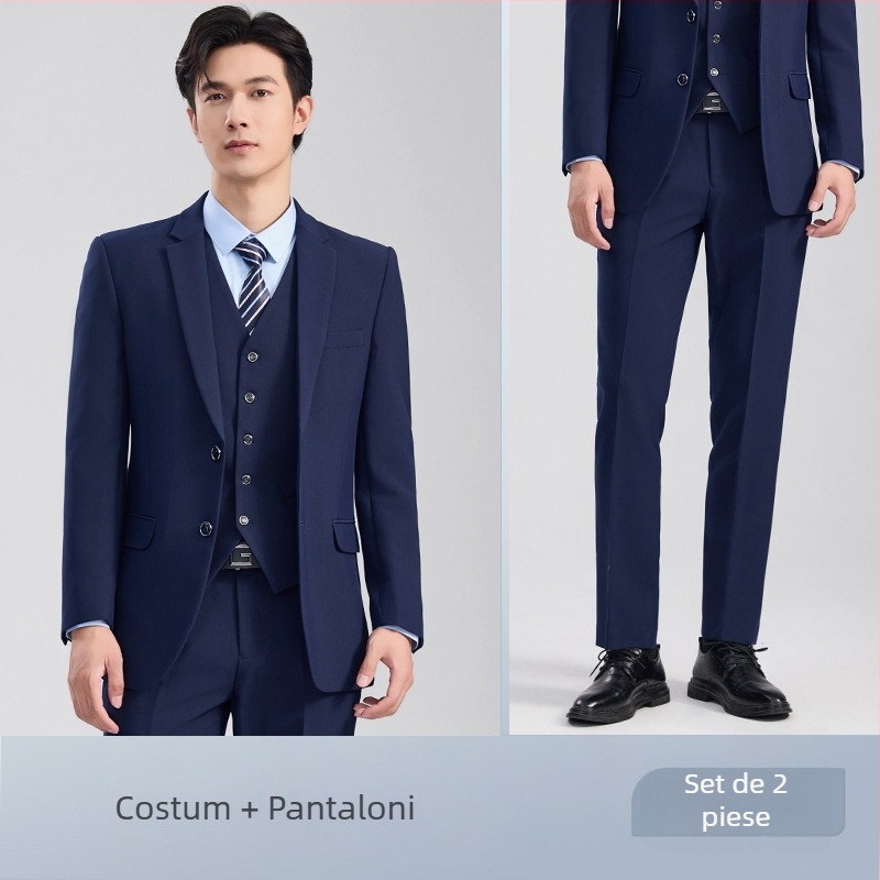 Set unisex vestă și sacou, stil business formal, rever notched, cu două nasturi, croială lejeră, poliester 70,4%