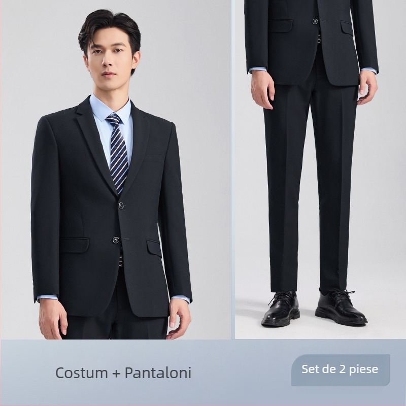 Set unisex vestă și sacou, stil business formal, rever notched, cu două nasturi, croială lejeră, poliester 70,4%