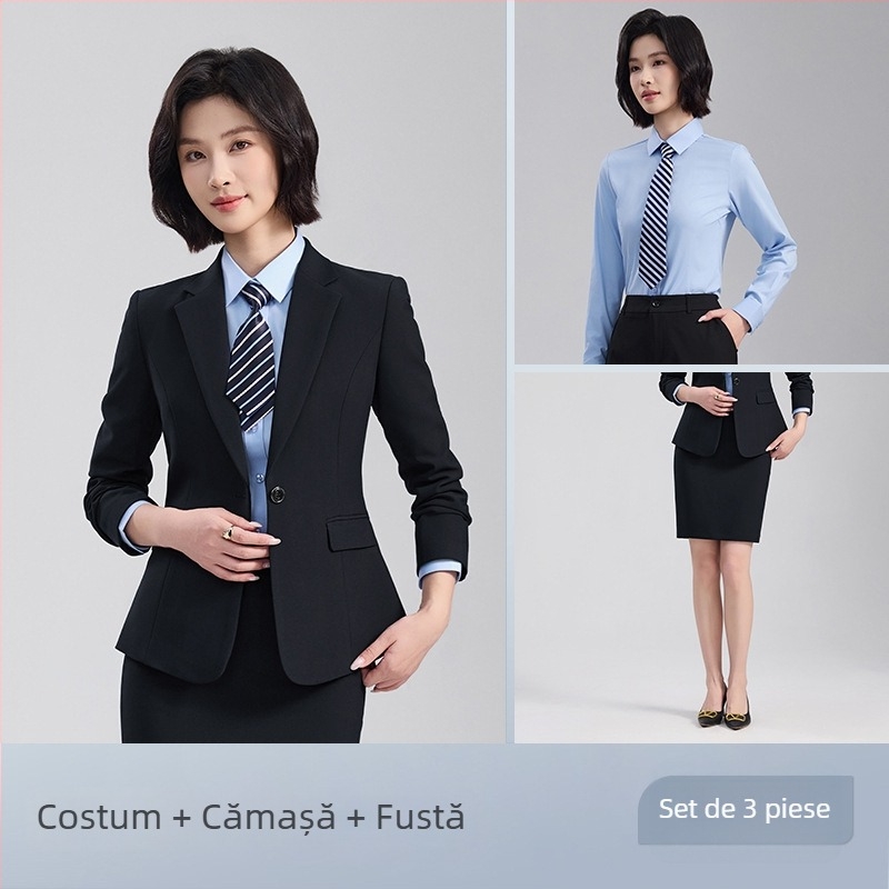 Set unisex vestă și sacou, stil business formal, rever notched, cu două nasturi, croială lejeră, poliester 70,4%
