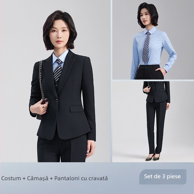 Set unisex vestă și sacou, stil business formal, rever notched, cu două nasturi, croială lejeră, poliester 70,4%